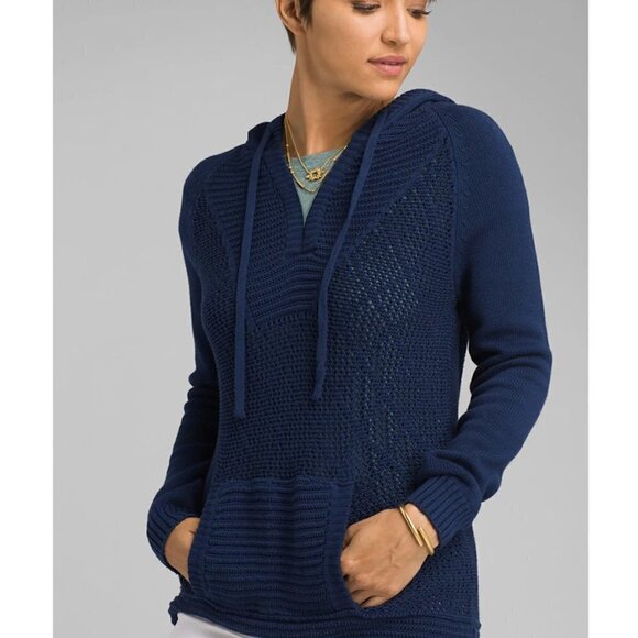 Prana Women's Size Small Blue Sugar Beach Hooded Knit Pullover Sweater - Picture 1 of 6